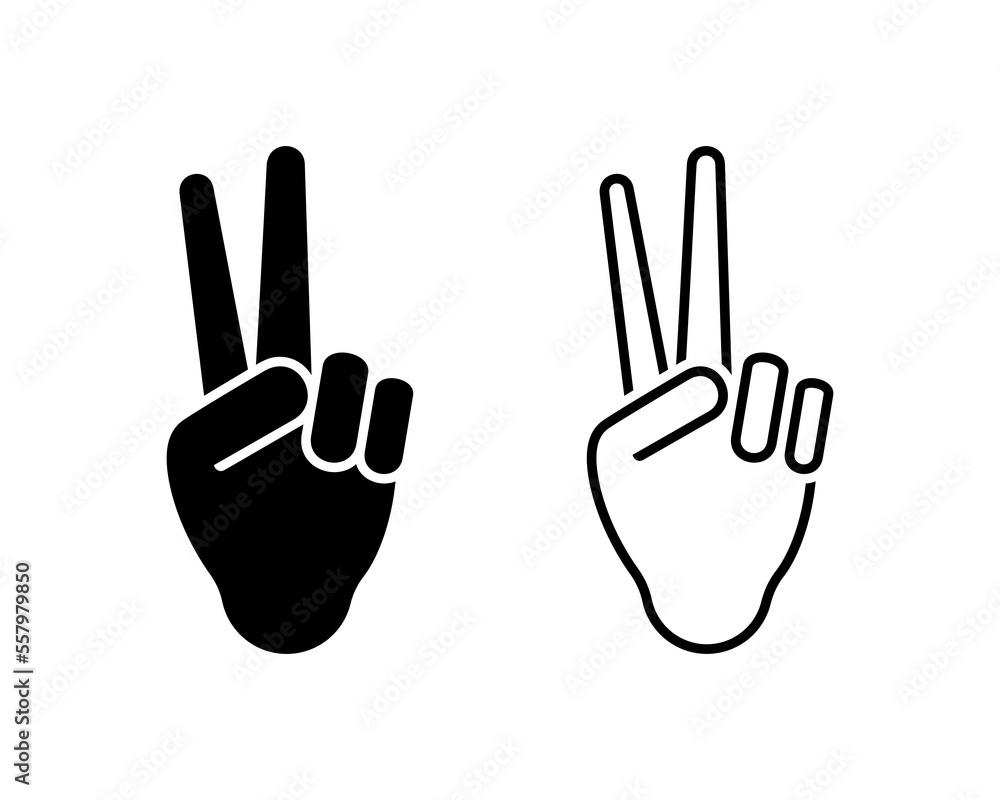 Victory win V sign hand gesture vector illustration. Two fingers peace icon line outline isolated cut out black white silhouette pictogram Victory win V sign hand gesture vector illustration. Two fingers peace icon line outline isolated cut out black white silhouette pictogram