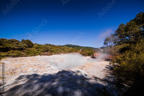 Rotorua weird and unique landscape, geothermal activity, volcanic landforms, hot pools and lakes North Island New Zealand