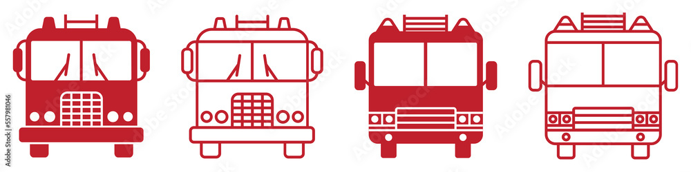 Set of fire engine truck icons. Firefighter vehicle, transport, fireman emergency rescue. Vector illustration. Set of fire engine truck icons. Firefighter vehicle, transport, fireman emergency rescue. Vector illustration.