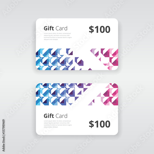 Modern and professional gift voucher or gift card template with purple and blue gradient artwork 