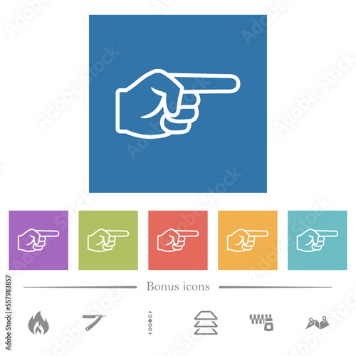 Right pointing hand outline flat white icons in square backgrounds