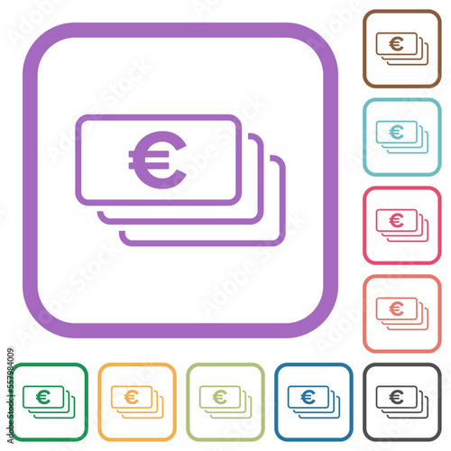 European Euro banknotes outline simple icons
