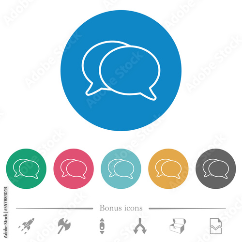 Two oval chat bubbles outline flat round icons