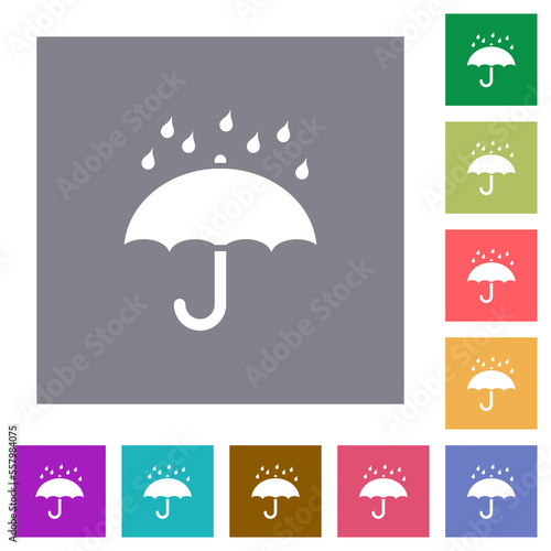 Umbrella with rain outline square flat icons