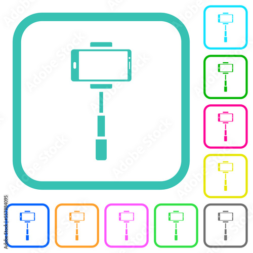 Smartphone on selfie stick front view vivid colored flat icons