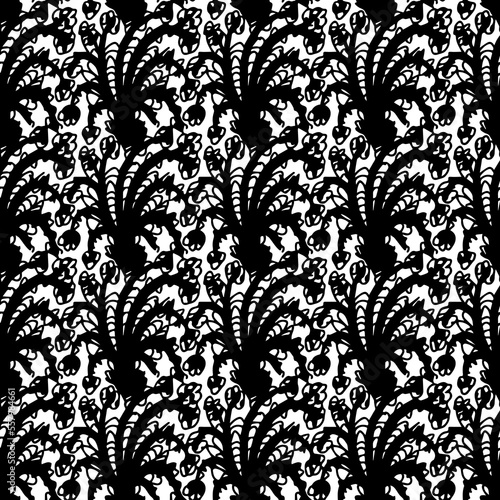 tile with abstract plant of black color on a white background, seamless pattern