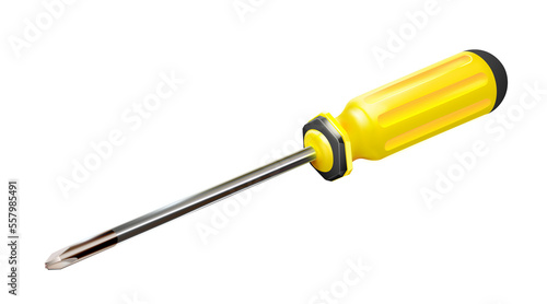 Yellow professional realistic screwdriver with a plastic handle. isometric 3d construction tool isolated. Cruciform for repair and construction.png photo