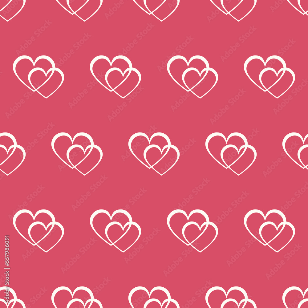Seamless pattern of intertwined cream hearts on a pink background