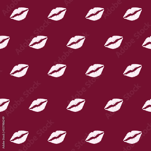 Seamless kissing lips pattern in white and maroon