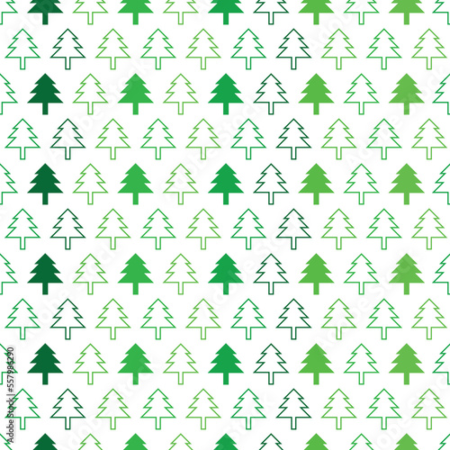 Simple Pattern Christmas Outline and Filled Tree Icons Green and White