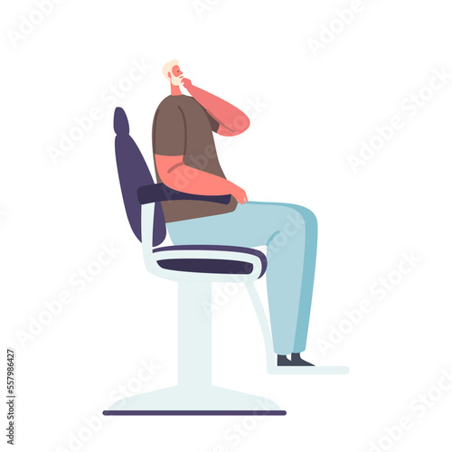 Man Applying Haircut or Shaving Services in Barbershop. Bearded Male Character Sitting on Chair in Barber Shop