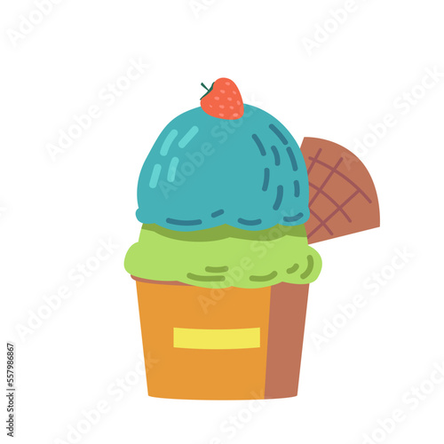 Ice Cream In Cup With Sprinkles Isolated On White Background. Tasty Summer Dessert, Sweet Dairy Product Design Element