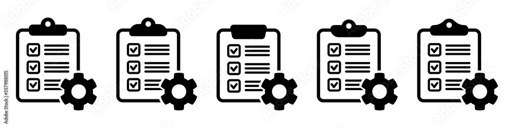 Clipboard with gear isolated icon. Technical support check list icon. Management flat icon concept. Software development. Clipboard with gear isolated icon. Technical support check list icon. Management flat icon concept. Software development.
