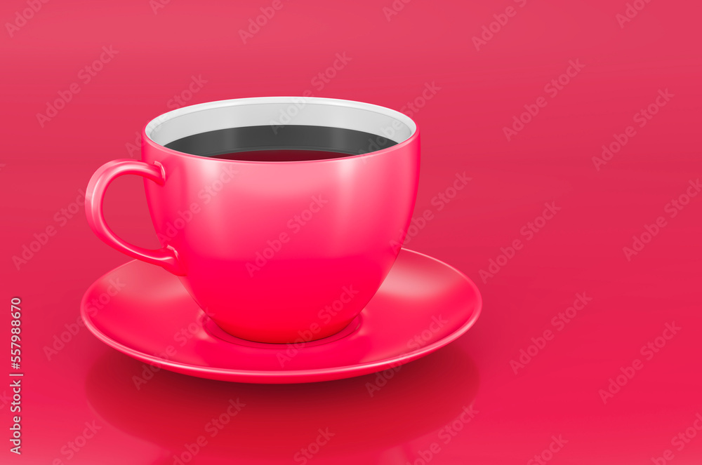 Cup of tea in trending viva magenta colors, 3D rendering Cup of tea in trending viva magenta colors, 3D rendering