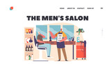 Men Salon Landing Page Template. Barbershop Services Concept with Barber Offer to Client Mustaches Style Illustration