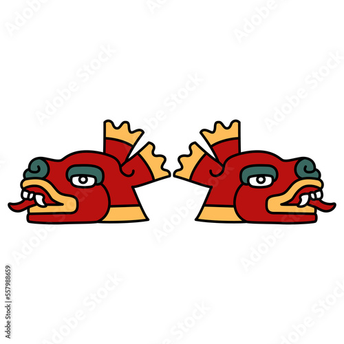 Symmetrical design with two stylized deer heads. Native American art of Aztec Indians from Mexican codex. Isolated vector illustration. 