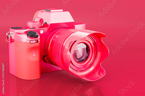 Digital camera in trending viva magenta colors, 3D rendering