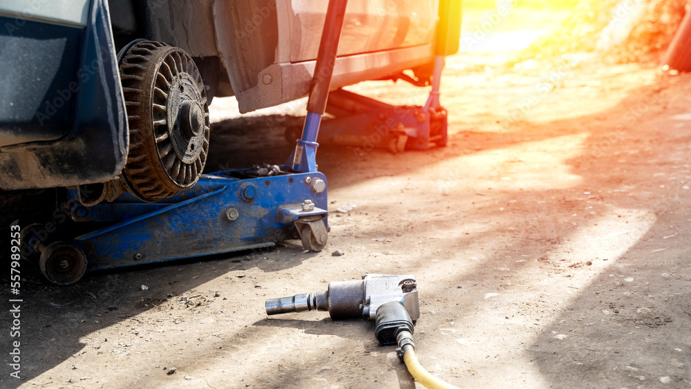 Seasonal tire change at a tire shop service