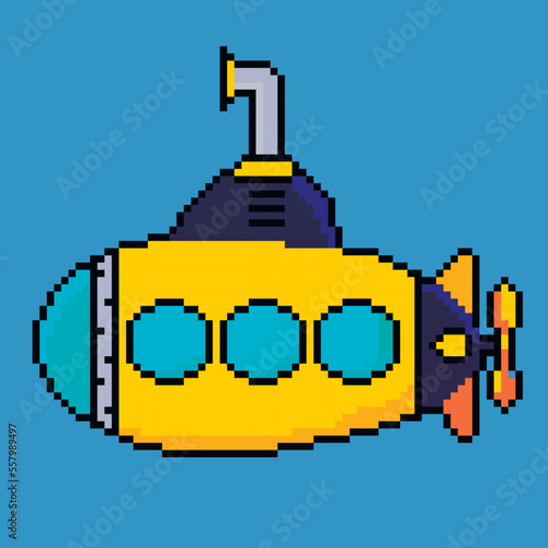 Vector illustration of a submarine in pixel art