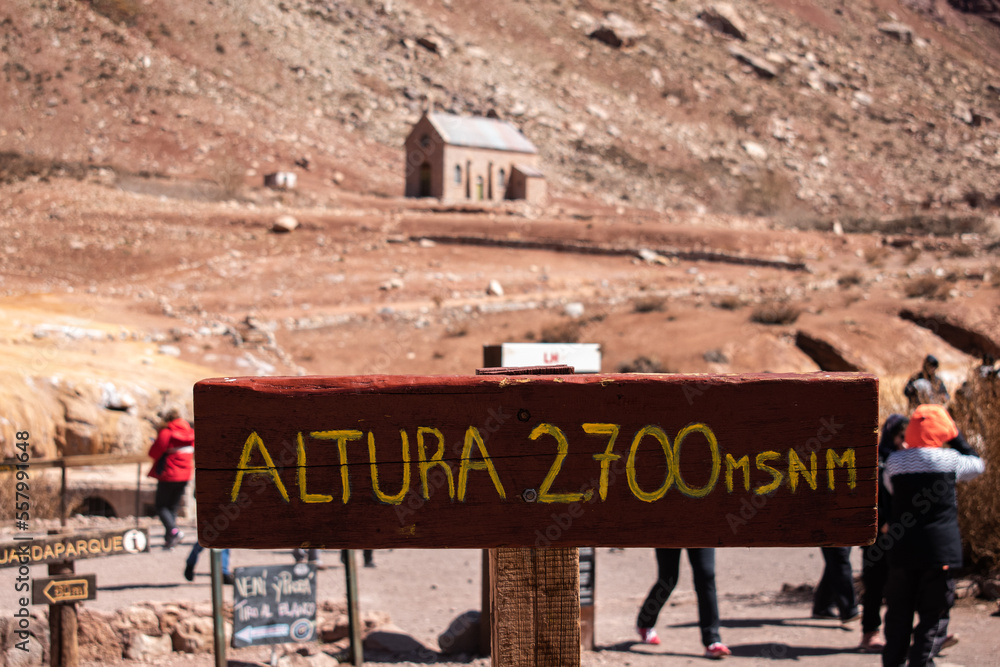 2,700-meter-high sign at the Puente del Inca natural monument in the department of Las Heras, on 