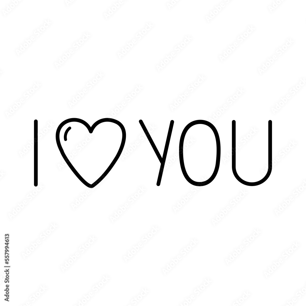 Cute doodle lettering, I love you clipart with heart. Hand drawn doodle illustration.