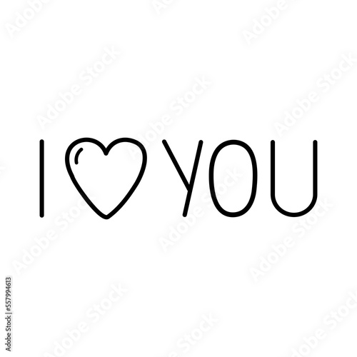 Cute doodle lettering, I love you clipart with heart. Hand drawn doodle illustration.