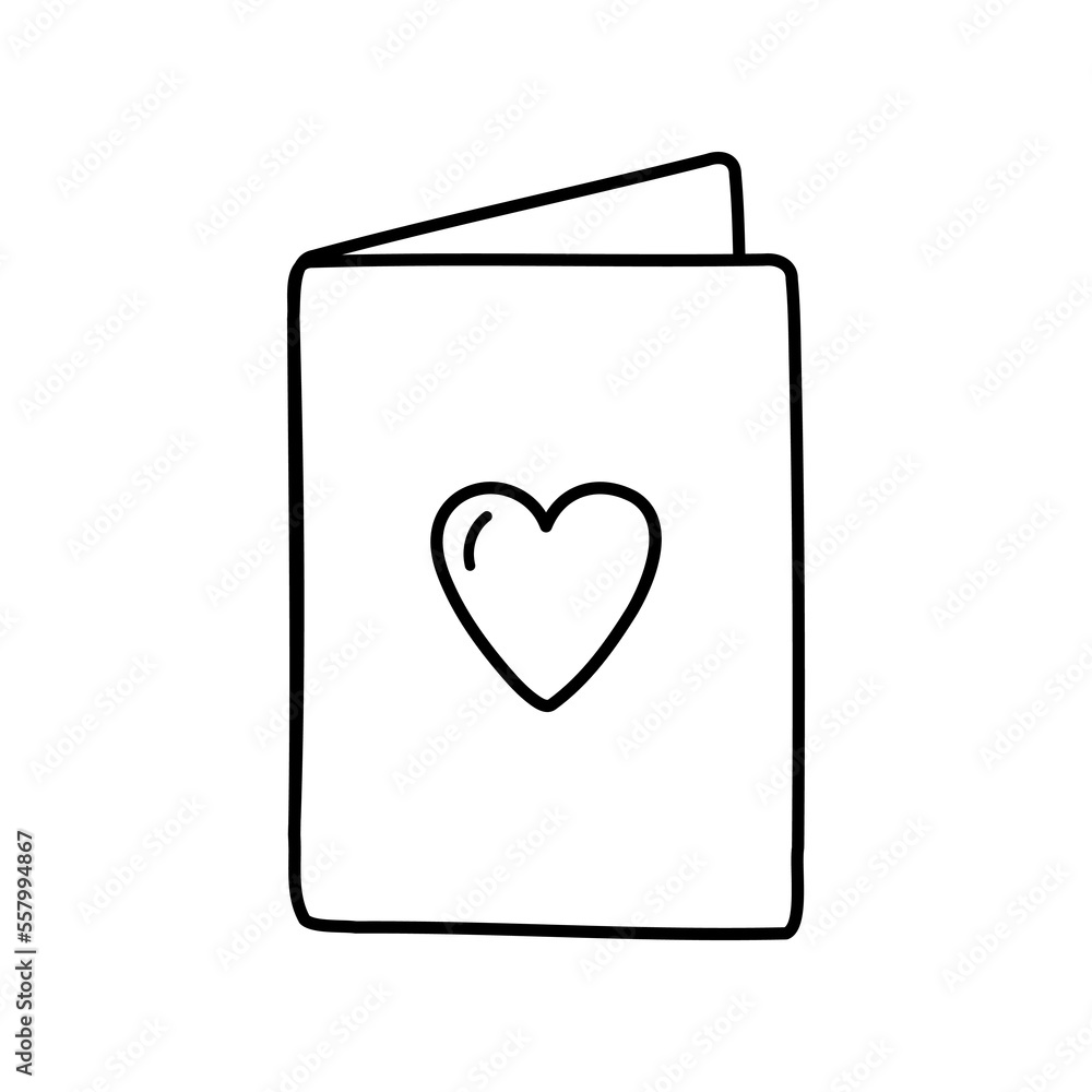 Cute doodle love card, envelope with heart. Hand drawn vector illustration