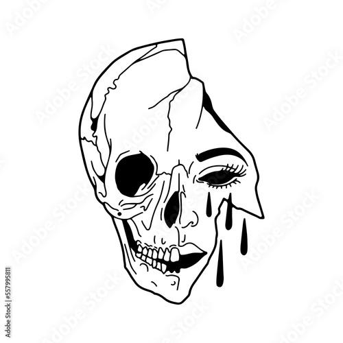 vector illustration of a skull with a woman