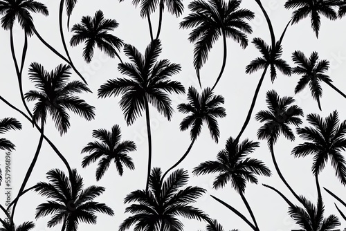pattern of palm trees in black and white that is seamless on white Generative AI
