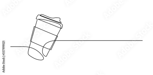 Coffee, tea paper cup. Continuous line drawing.