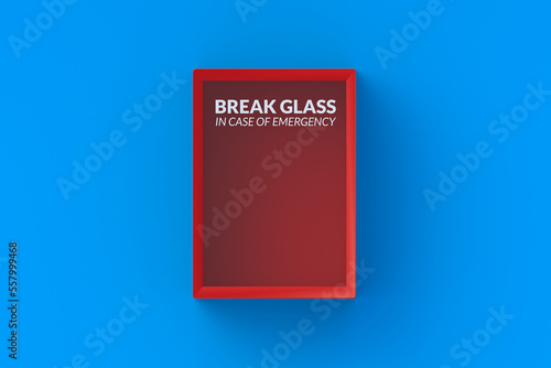 Empty emergency box with breakable glass. Top view. 3d render