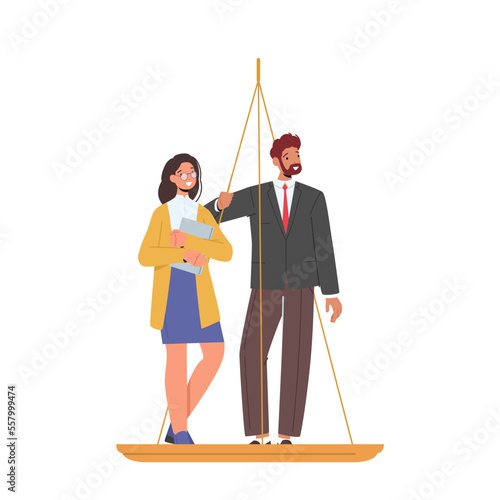 Discrimination In Corporation, Inequality and Imbalance, Unjust Advantages Concept. Male and Female Stand on Scales