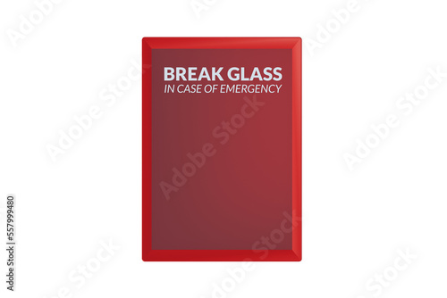Empty emergency box with breakable glass isolated on white background. 3d render