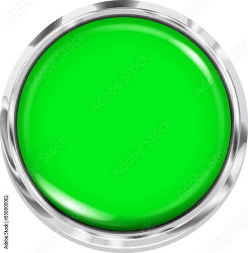 Big green button with a shiny metallic edge
