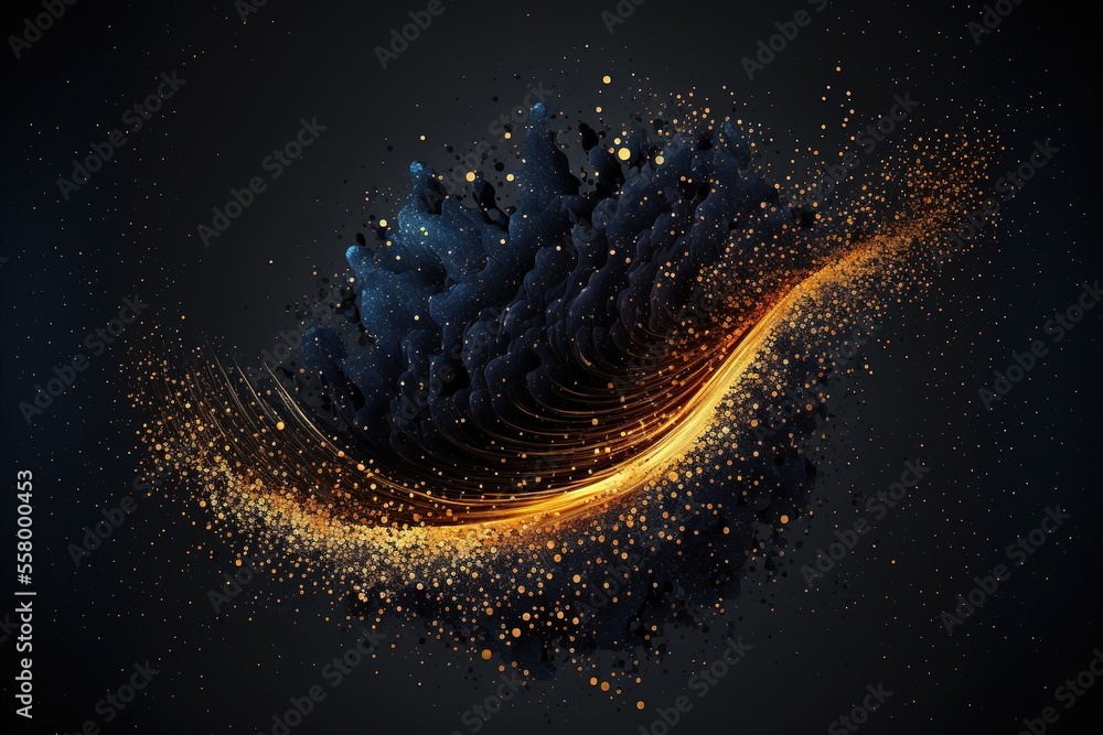 Abstract background with blue and gold particle. Generative AI.