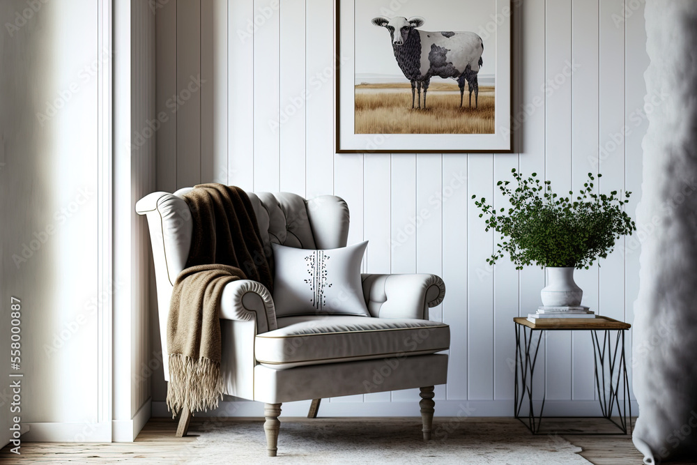 Fototapeta premium cozy interior of a farmhouse living room. Generative AI