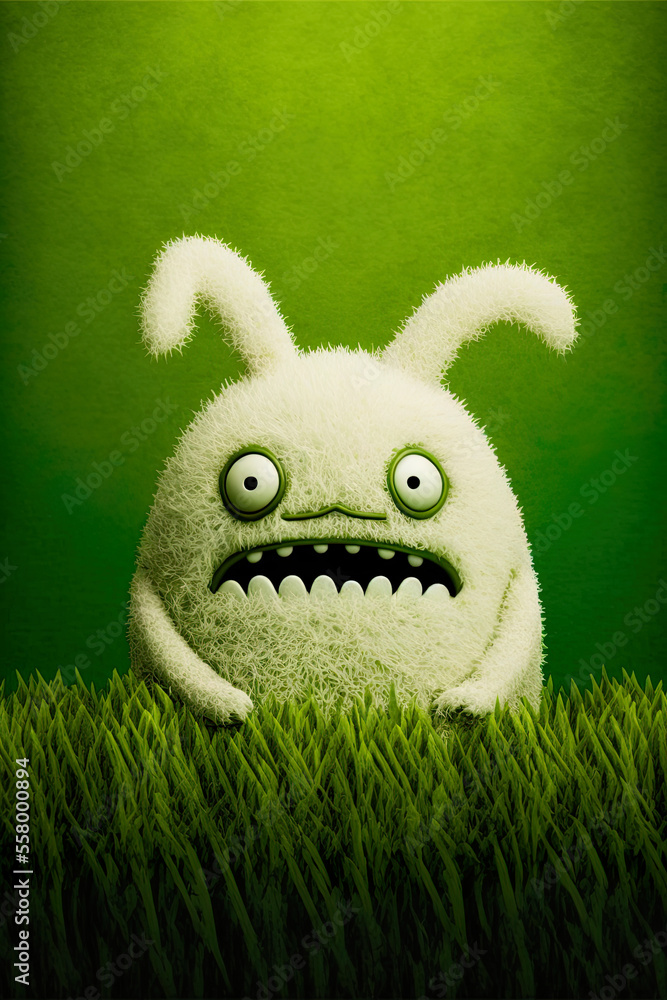 bunny, rabbit, grinch, monster, copy space, space for text, cute, green,  funny, character, fun, creature, illustration, easter, happy easter,  generative art, ai Stock Illustration