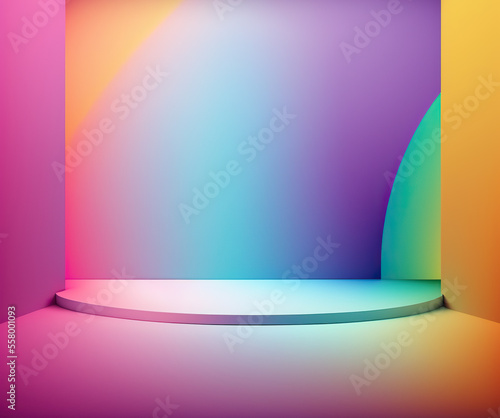 background 3d colorful rendering with podium minimal gradient display scene, background 3d rendering abstract geometric shape bright, 3D stand pedestal background for show product, Generative ai photo