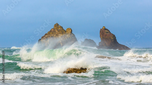 Seastacks along Bandon Beach in Bandon  Oregon