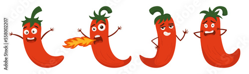 Red Spicy Chilli Pepper Character. Hot Mexican Jalapeno With Smiling Or Worried Face, Extremely Super Hot Chili Mascot