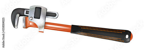 Adjustable realistic plumber wrench, pipe wrench. Plumbing tool, repair instrument isolated. Plier, spanner. png photo