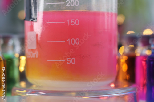 Chemical art in a beaker: the formation of a colloidal substance of calcium oxalate in an acidic solution of oxalic acid with an indicator dye.