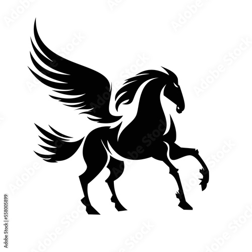 Pegasus silhouette logo symbol design illustration. Clean logo mark design. Illustration for personal or commercial business branding.