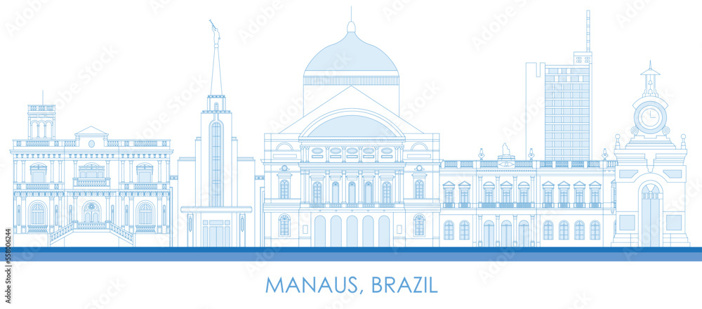 Outline Skyline panorama of city of Manaus, Brazil - vector illustration