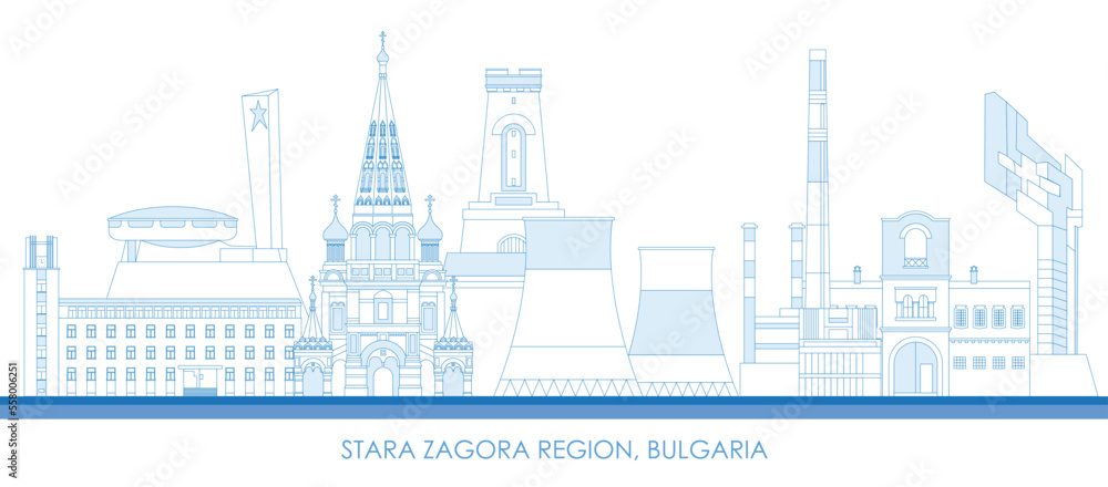 Outline Skyline panorama of  Stara Zagora Region, Bulgaria- vector illustration