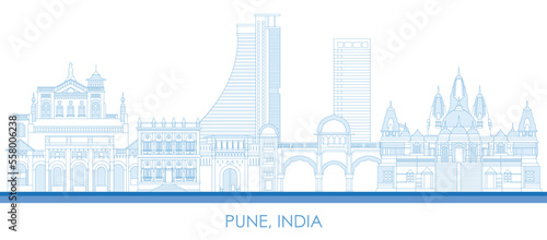 Outline Skyline panorama of city of Pune, India - vector illustration