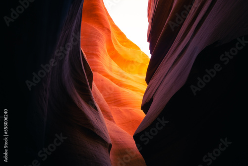 burning walls of antelope canyon through setting sun