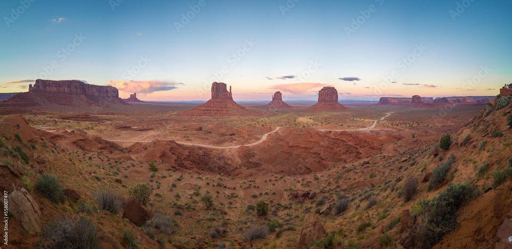 panorama view of sunset in monument valley