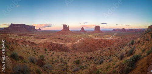 panorama view of sunset in monument valley