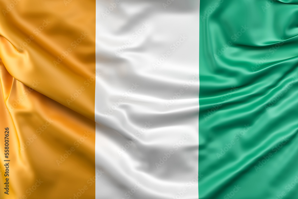 Ruffled Flag of Ivory Coast. 3D Rendering